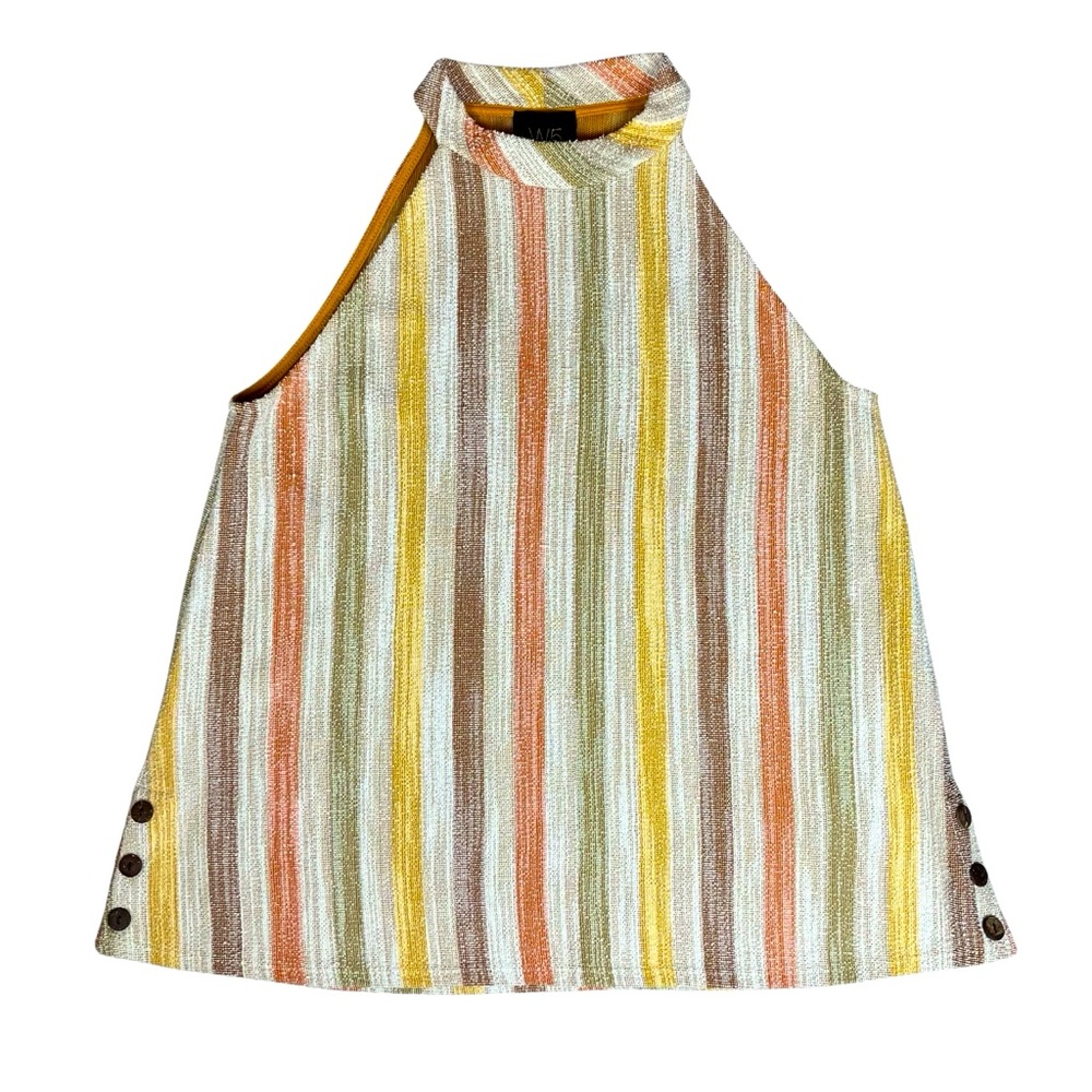 W5 Trapeze Top Women’s Medium Textured Striped 70s Multicolor Cotton Blend